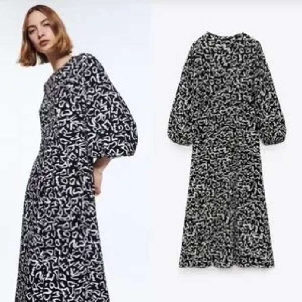 🖤🤍ZARA Black & White PRINTED MAXI DRESS🤍🖤 size XL